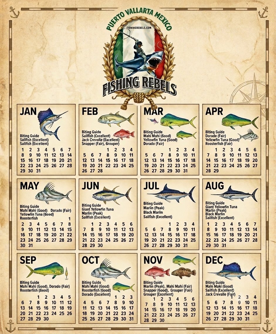 Calendario de temporadas de pesca deportiva en Puerto Vallarta